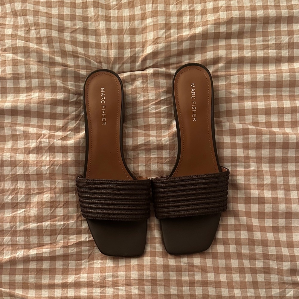 Marc Fisher Dark Brown Braided Strap Slide Sandals